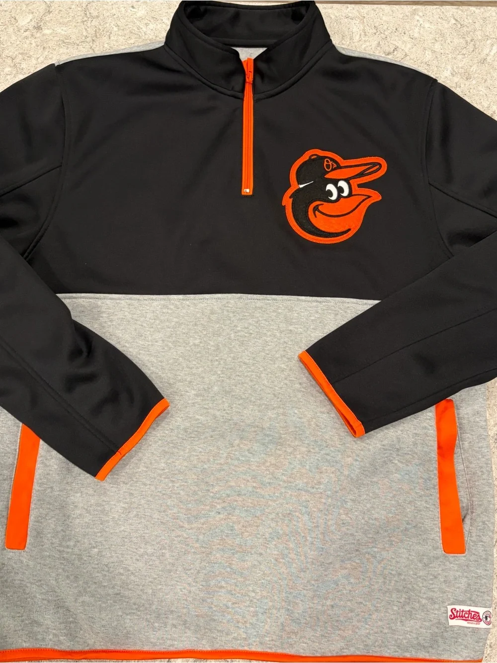 Baltimore Orioles Stitches Black & Gray 1/4 Zip Fleece Jacket-Large
